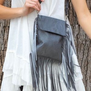 (A8) Area Stars Fringe Faux Leather Crossbody Bag in Gray, NWT